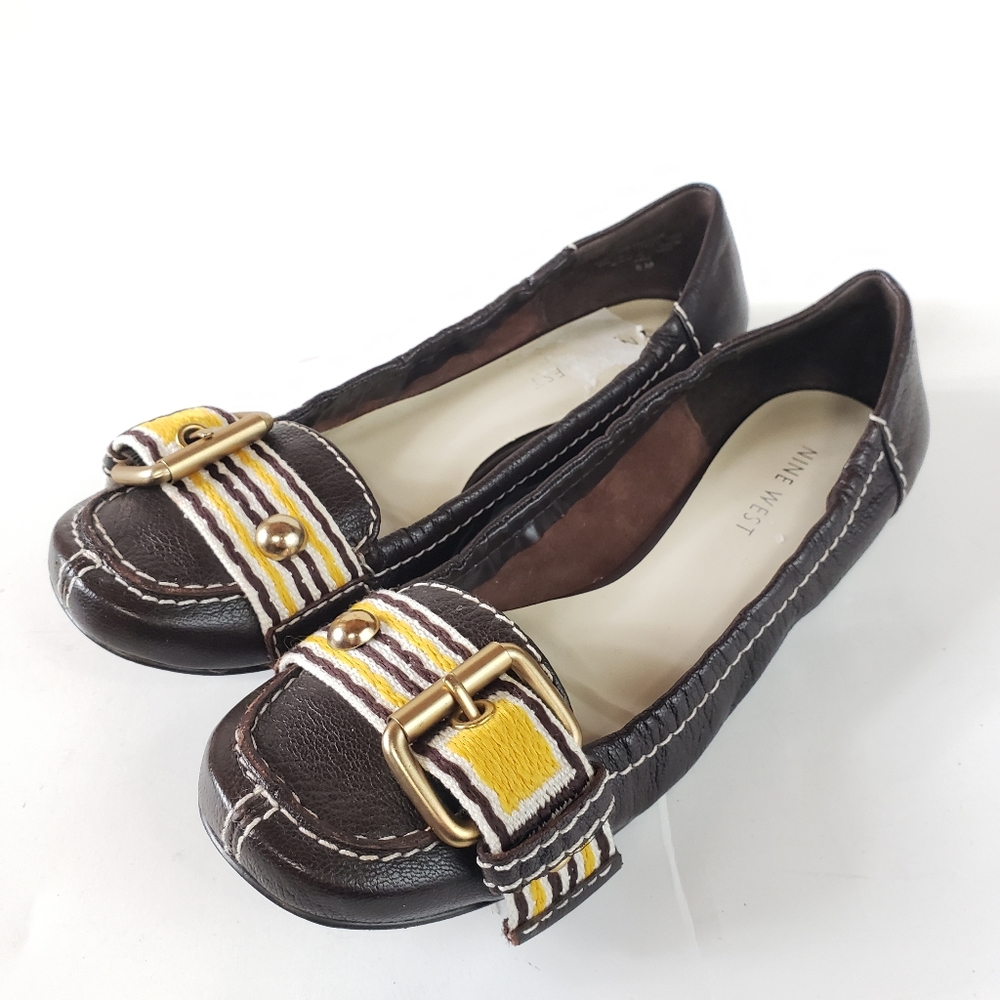 Ninewest Hethcove Brown Leather Square Toe Flats Loafers Size 6